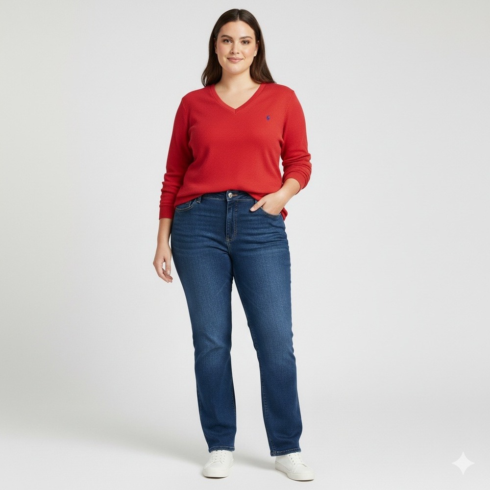 Ralph Lauren Sport Red Long Sleeve V Neck Knit Top Shirt Women's Small